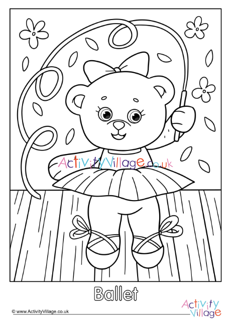 Ballet teddy bear colouring page 2