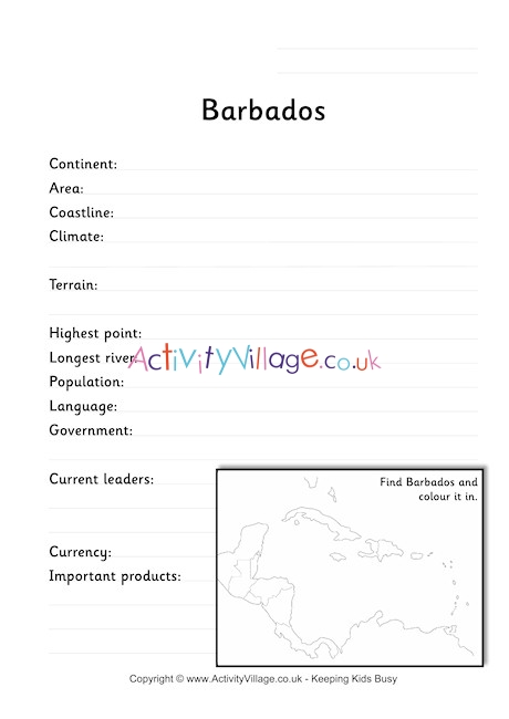 Barbados Fact Worksheet