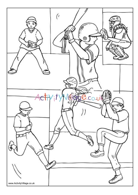 Baseball collage colouring page