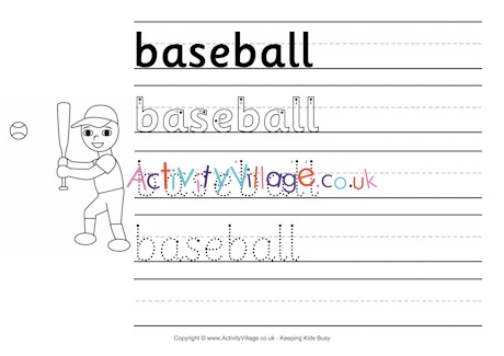 Baseball handwriting worksheet