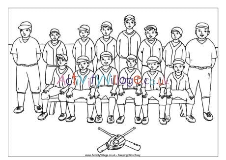 Baseball team colouring page