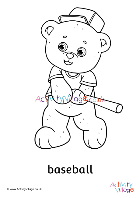Baseball Teddy Bear Colouring Page