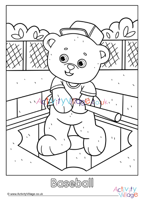Baseball teddy bear colouring page 2