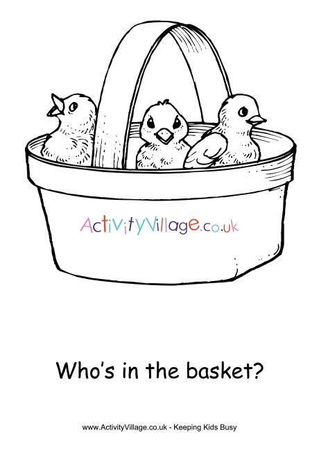 Basket of chicks colouring page