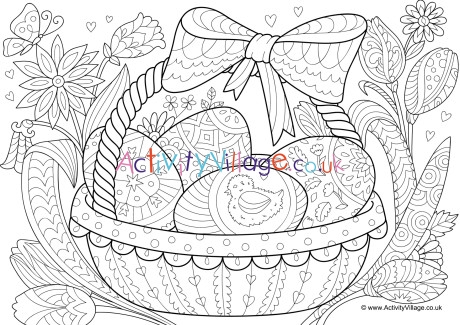 Basket of Easter eggs colouring page