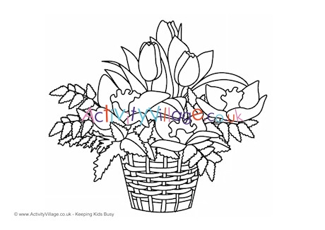 Basket of Flowers Colouring Page