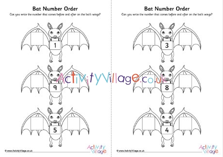 Bat number order worksheet set 1