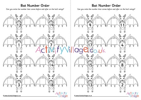 Bat number order worksheet set 2