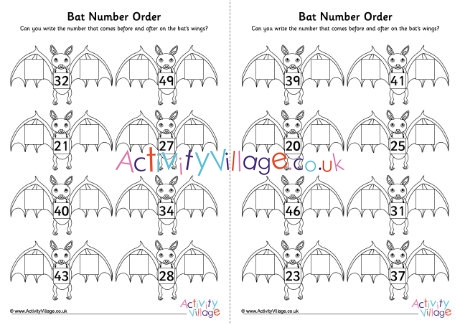 Bat number order worksheet set 3