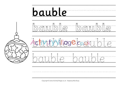 Bauble handwriting worksheet