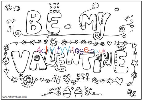 Be My Valentine colouring page