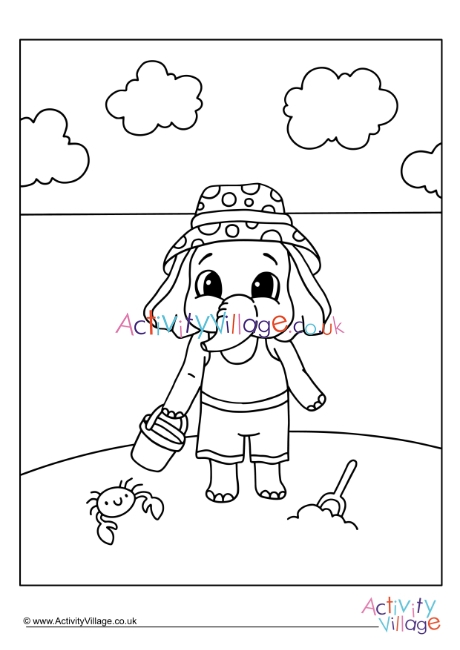 Beach elephant colouring page 2