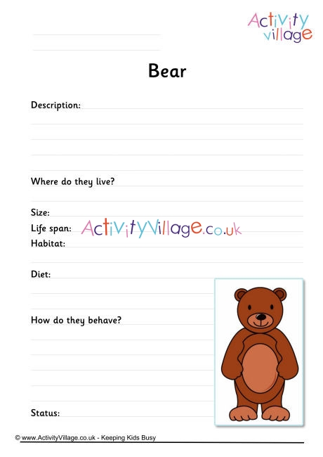 Bear Worksheet