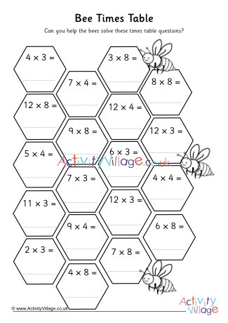 Bee hive times table worksheets 2