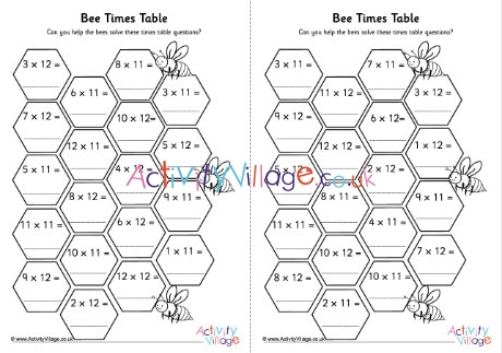 Bee hive times table worksheets 4