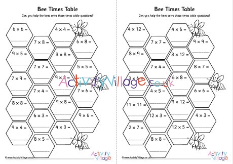 Bee hive times table worksheets 5