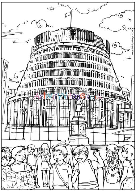 Beehive, Wellington colouring page