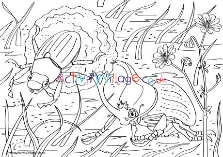 Beetles Scene Colouring Page