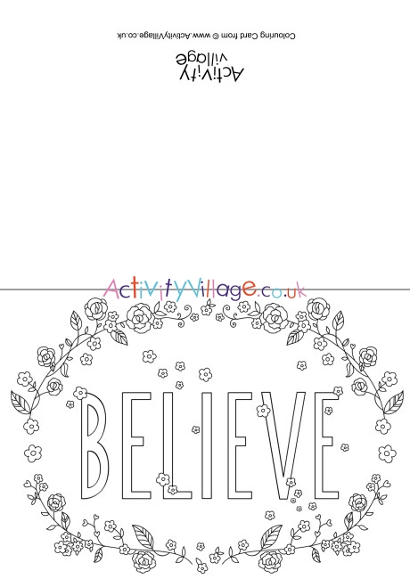 Believe Word Colouring Card