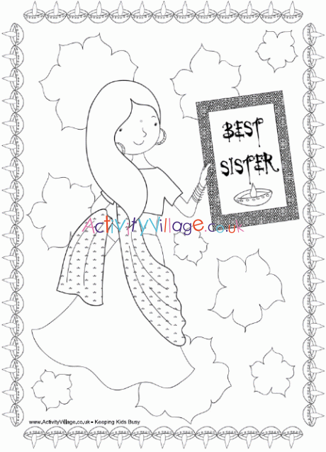 Best sister Diwali colouring page