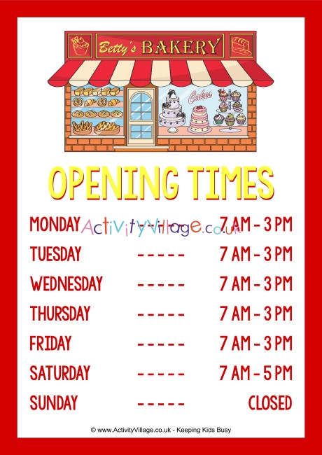 Betty's Bakery Opening Hours Poster