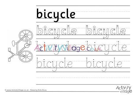 Bicycle Handwriting Worksheet