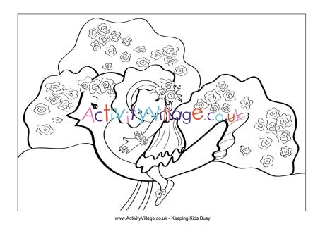 Bird and fairy colouring page