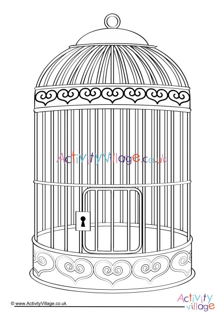 Bird Cage Colouring Page