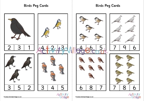 Bird Peg Cards Numbers