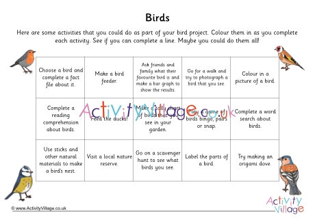 Bird Project Suggested Activities Colour In Sheet