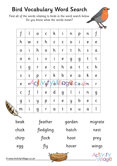 Bird Vocabulary Word Search