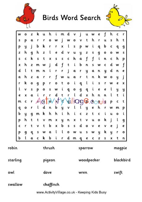 Birds of the UK word search 2