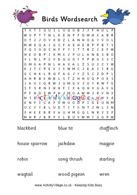 Birds of the UK word search
