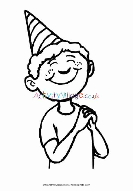 Birthday boy colouring page