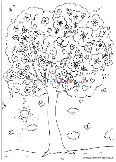 Blossom tree colouring page