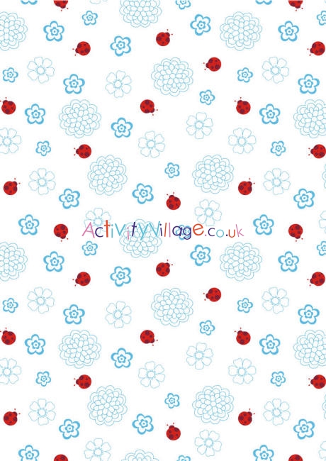 Blue flowers and ladybugs scrapbook paper