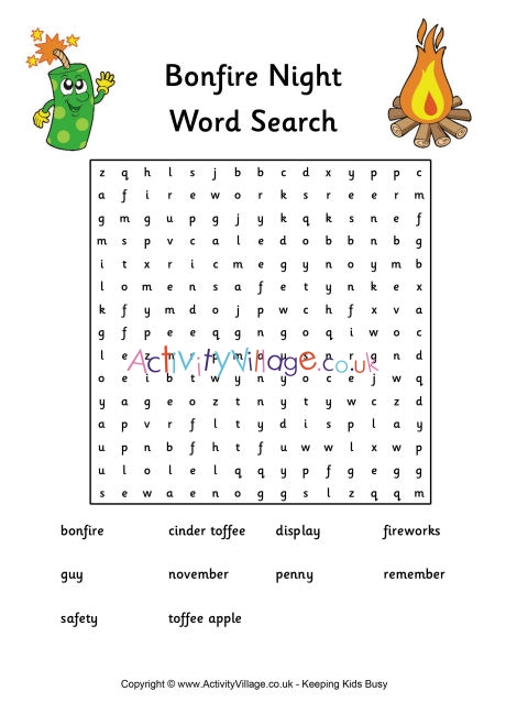 Bonfire Night word search