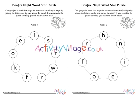 Bonfire Night word star puzzles