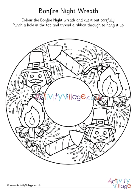 Bonfire Night wreath colouring page
