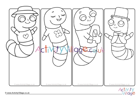 Bookworm colouring bookmarks