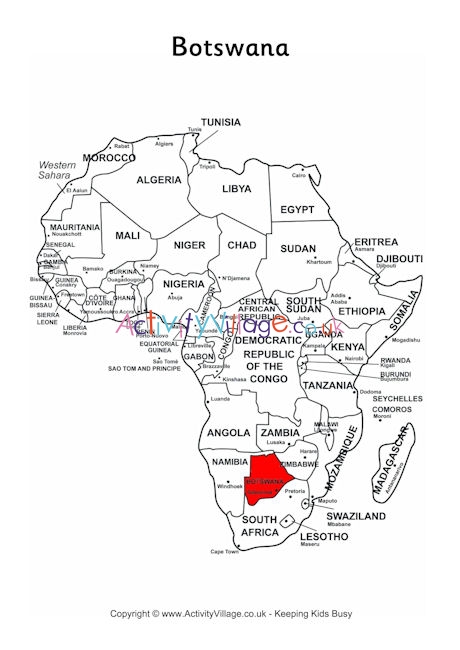 Botswana on map of Africa