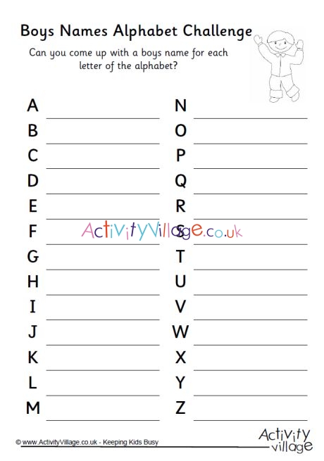 Boys names alphabet challenge