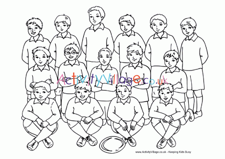 Boys rugby team colouring page