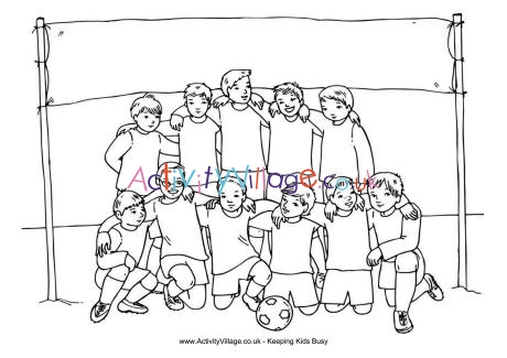 Boys soccer team colouring page