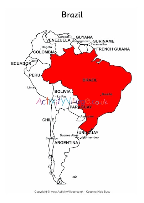 Brazil on map of South America