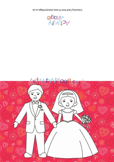 Bride and groom colour pop colouring card