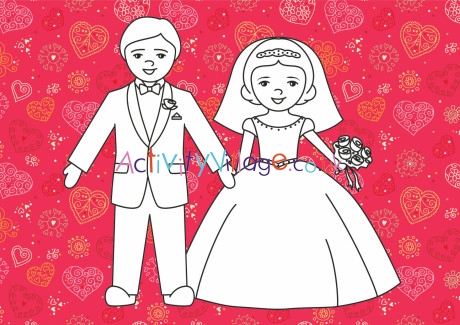 Bride and groom colour pop colouring page