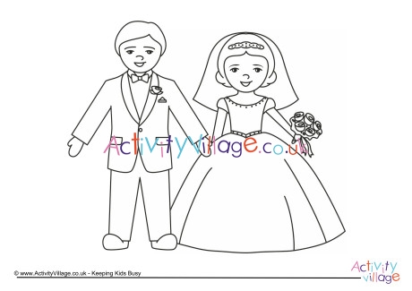 Bride and groom colouring page 2