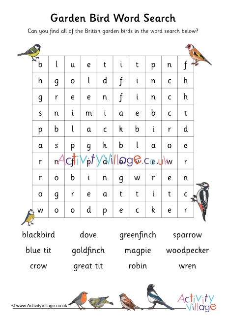 British Garden Bird Word Search