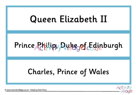 British royal family word cards with titles